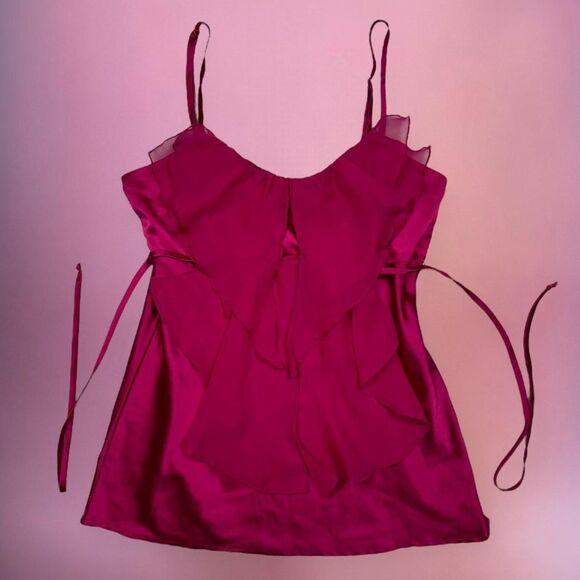 Y2K My Michele pink elegant satin tie back flowy layered cami top🎀 - Picture 5 of 8